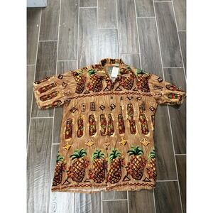 Mens Floral Hawaiian Shirt Short Sleeve Pineapple Connection XLT Rayon